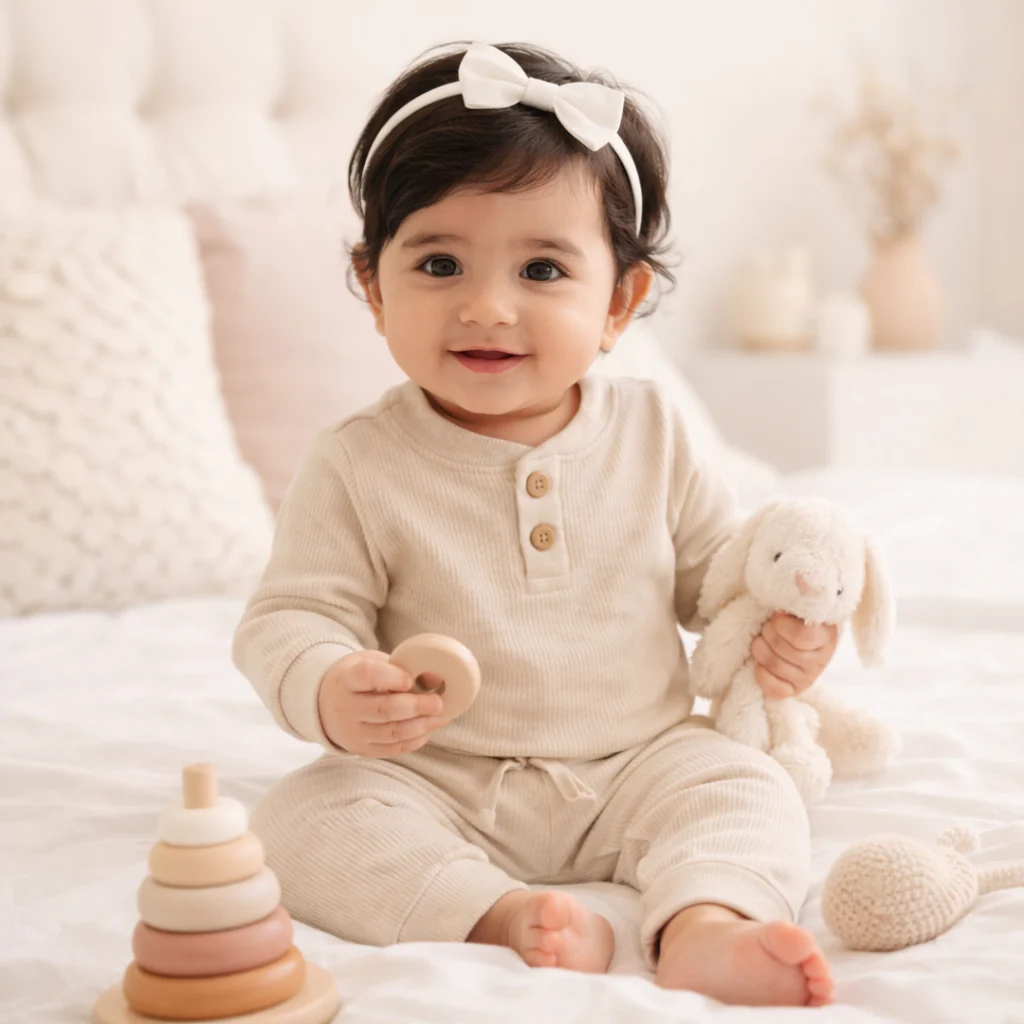Baby Rib Bodysuit & Pajama Set Light Beige - Oolaa - Image 2