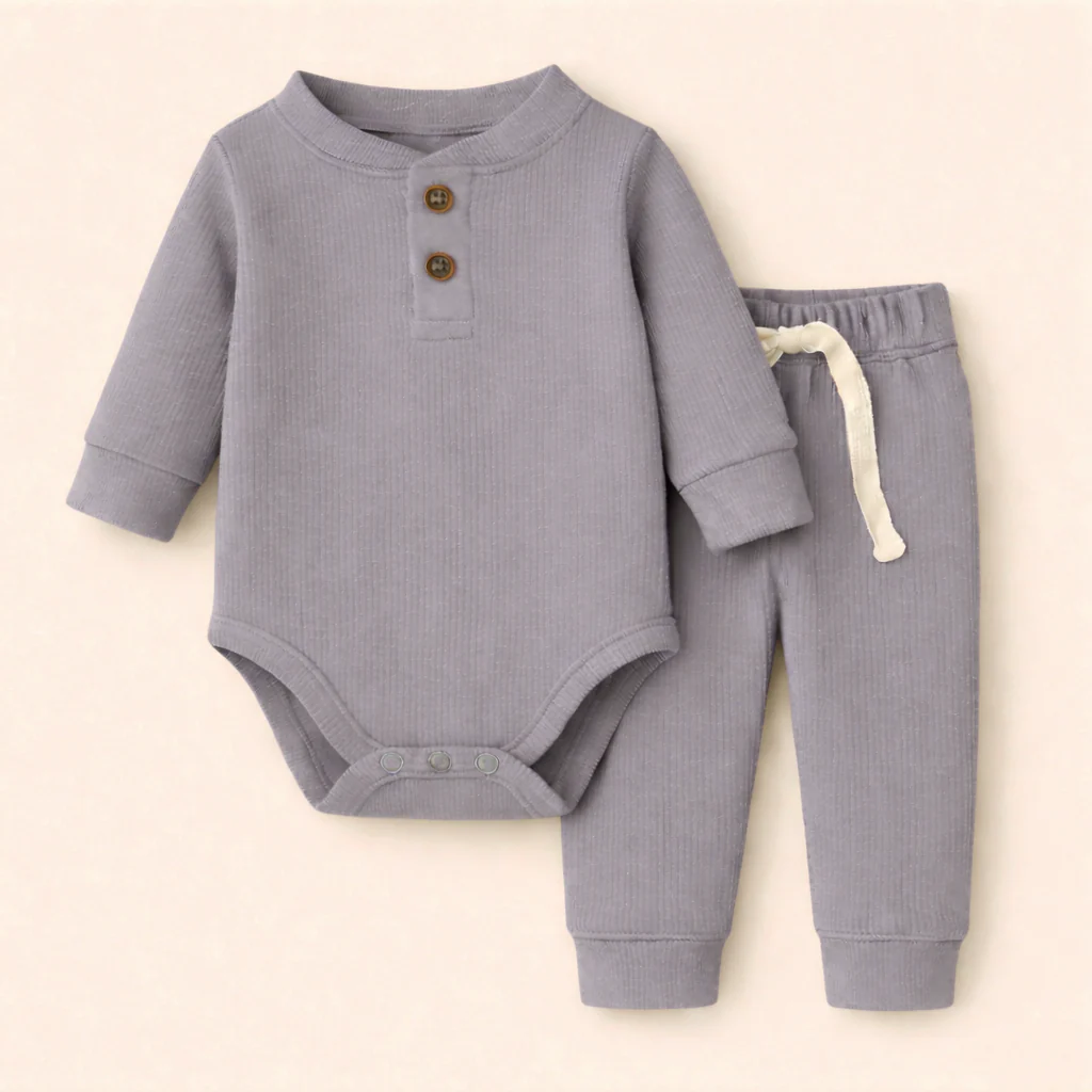 Baby Rib Bodysuit & Pajama Set Light Purple - Oolaa