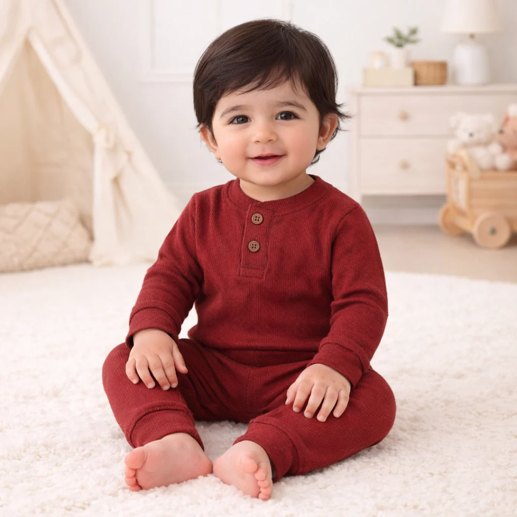 Baby Rib Bodysuit & Pajama Set Maroon - Oolaa - Image 2