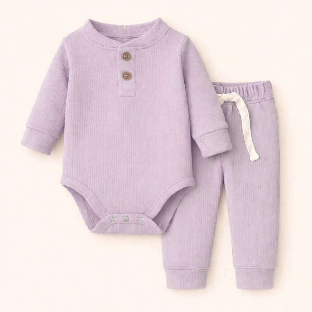 Baby Rib Bodysuit & Pajama Set Purple - Oolaa