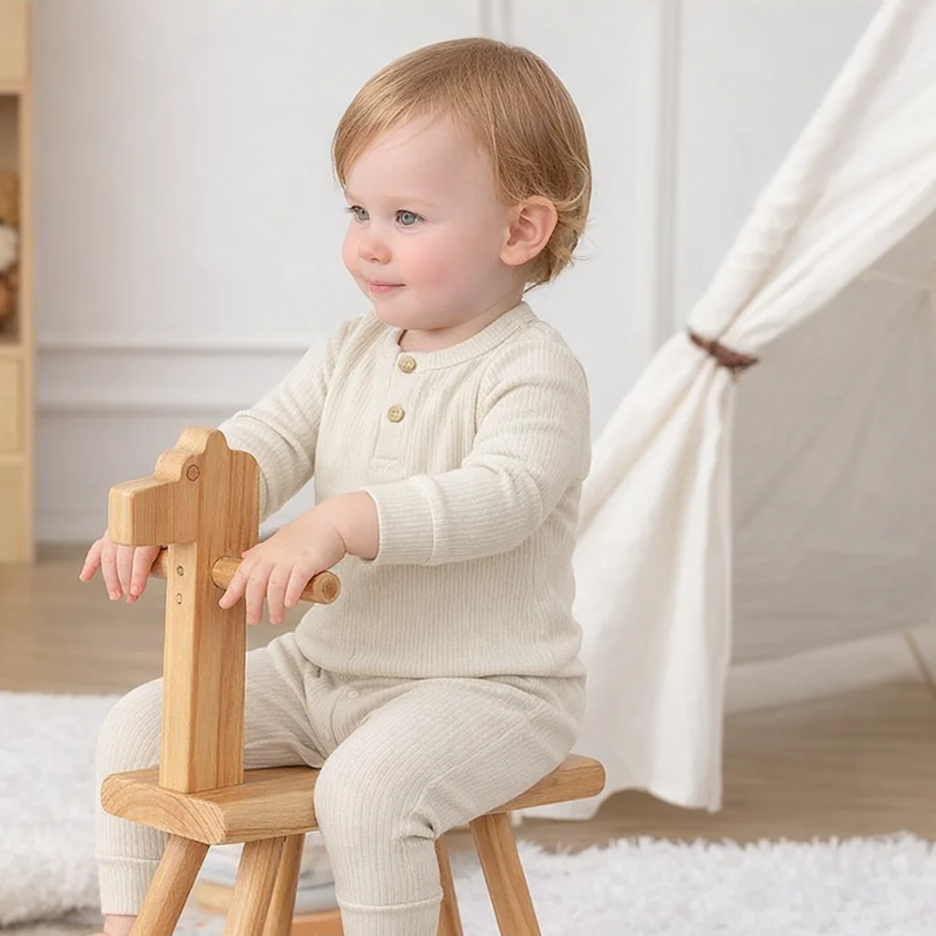 Baby Ribbed Long-Sleeve Button Up Jumpsuit Beige - Oolaa - Image 2
