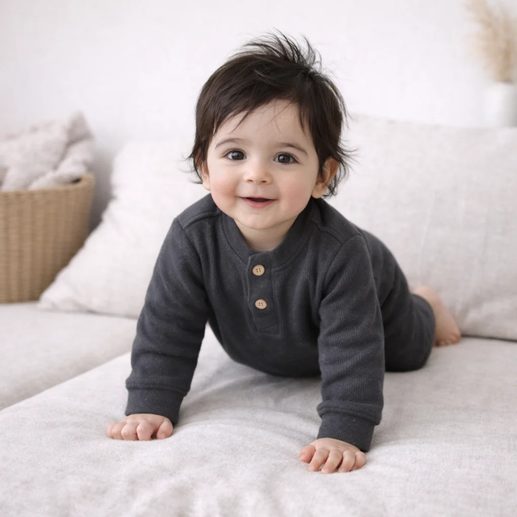 Baby Ribbed Long-Sleeve Button Up Jumpsuit Oxford Blue - Oolaa - Image 2