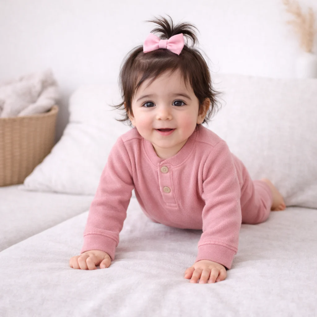 Baby Ribbed Long-Sleeve Button Up Jumpsuit Peach - Oolaa - Image 2