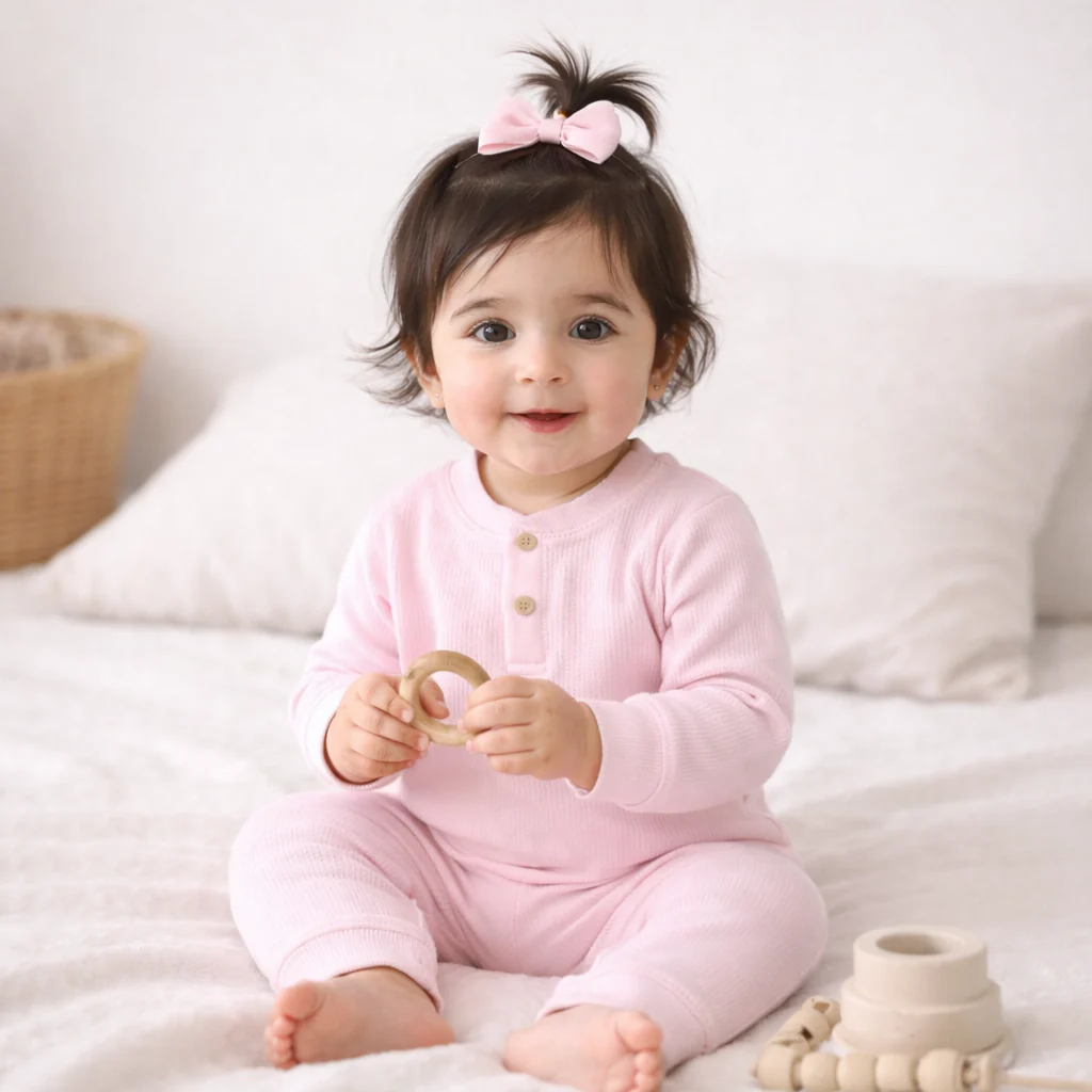 Baby Ribbed Long-Sleeve Button Up Jumpsuit Pink - Oolaa - Image 2