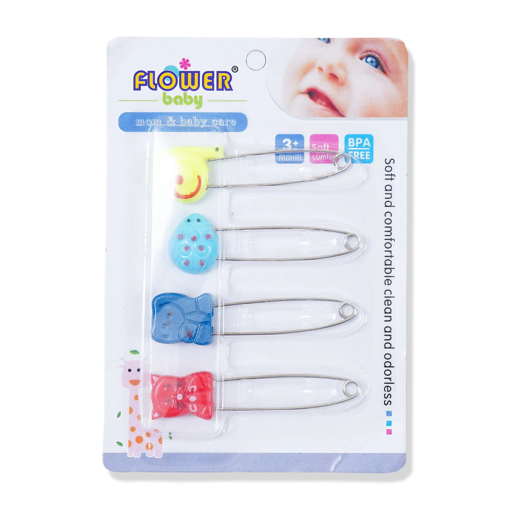 Baby Safety Pins 4 Pcs Animals Multicolor - Sunshine