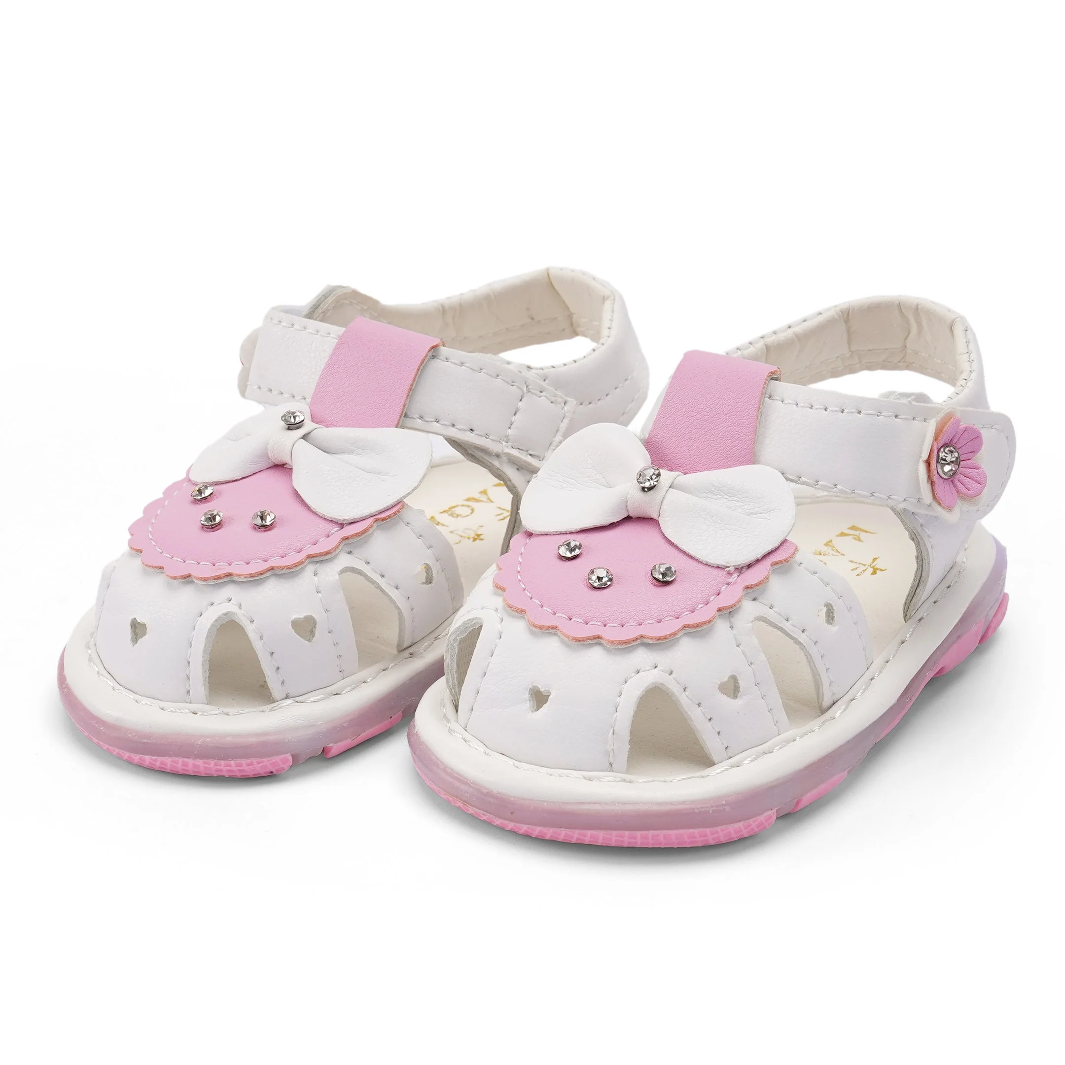 Baby Sandals Bow White With Lights - Sunshine