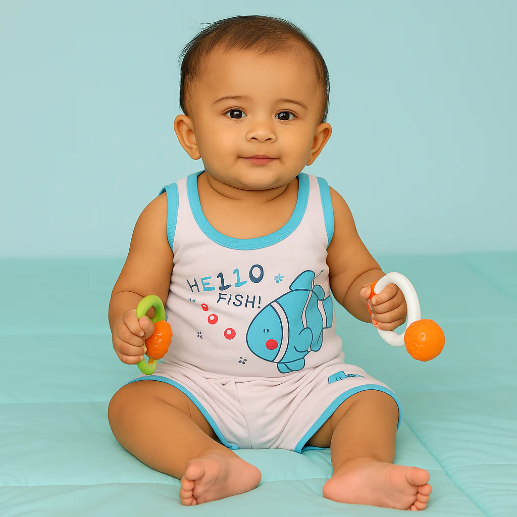 Baby Sandos & Short Set Hello Fish Pink - Sunshine - Image 3