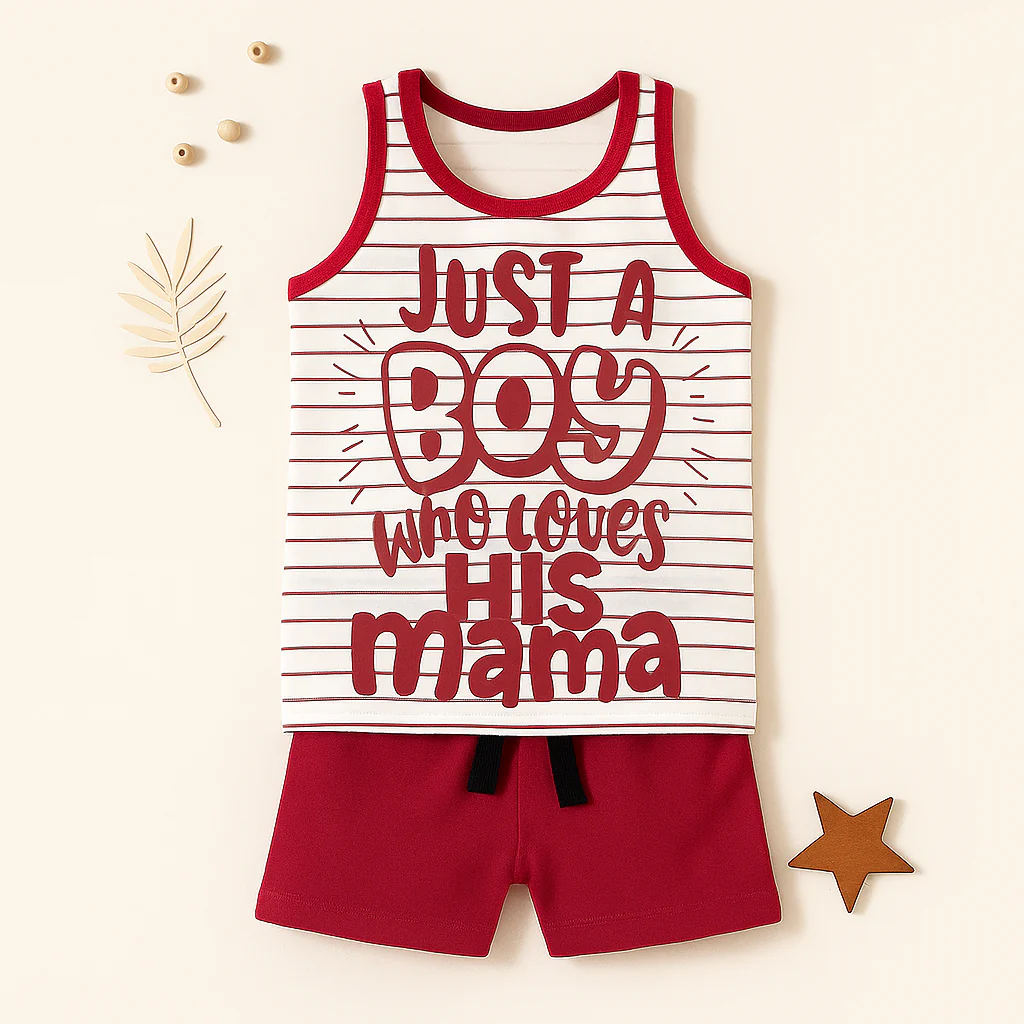 Baby Sandos & Short Set Just A Boy Stripes Red - Mini Charm