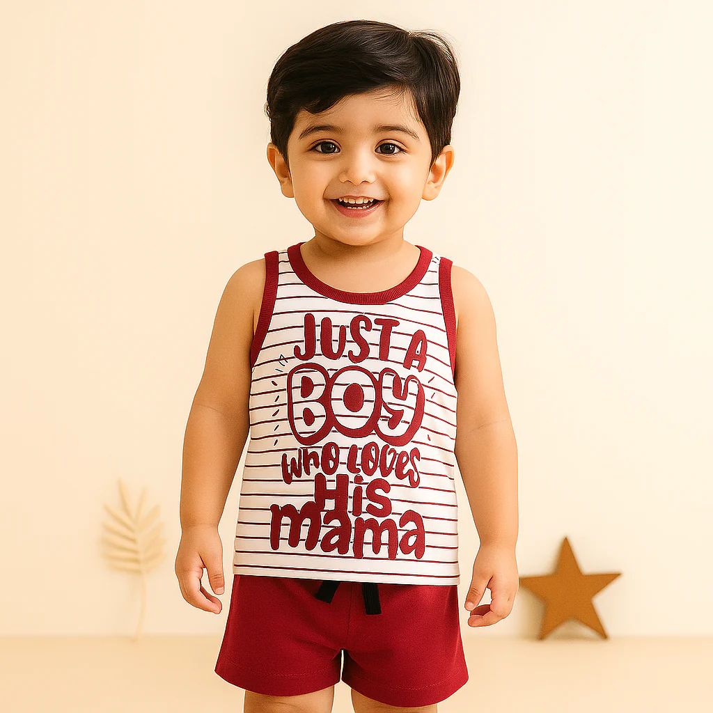 Baby Sandos & Short Set Just A Boy Stripes Red - Mini Charm - Image 2