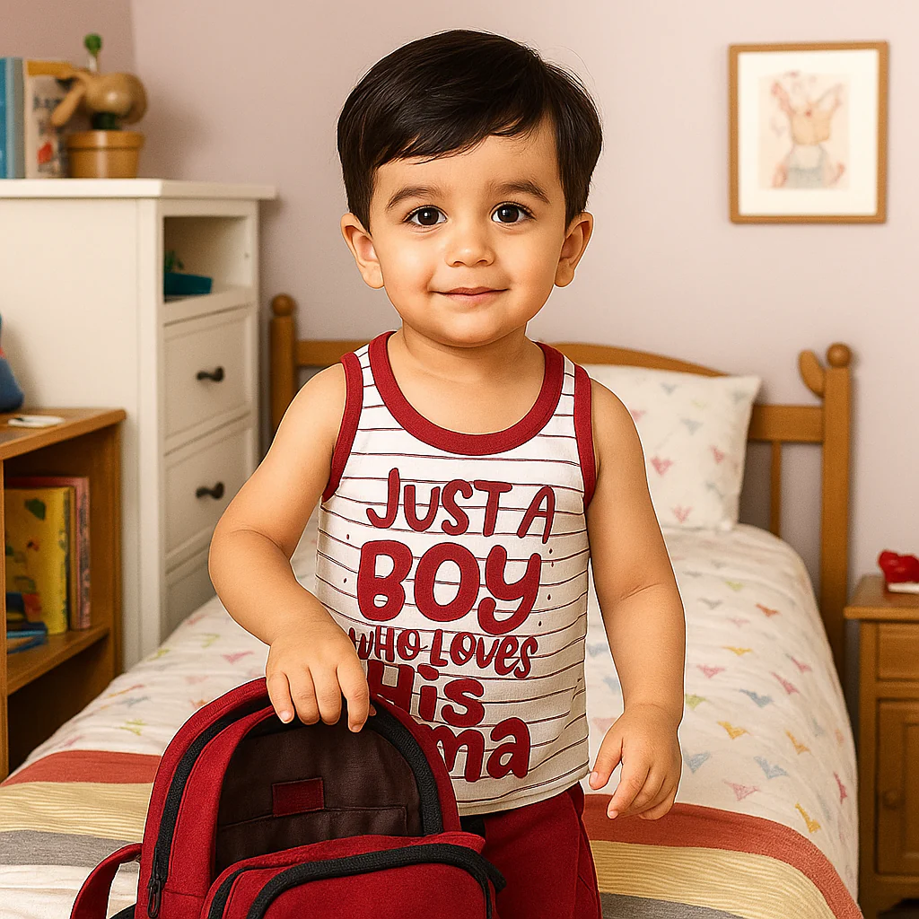Baby Sandos & Short Set Just A Boy Stripes Red - Mini Charm - Image 3