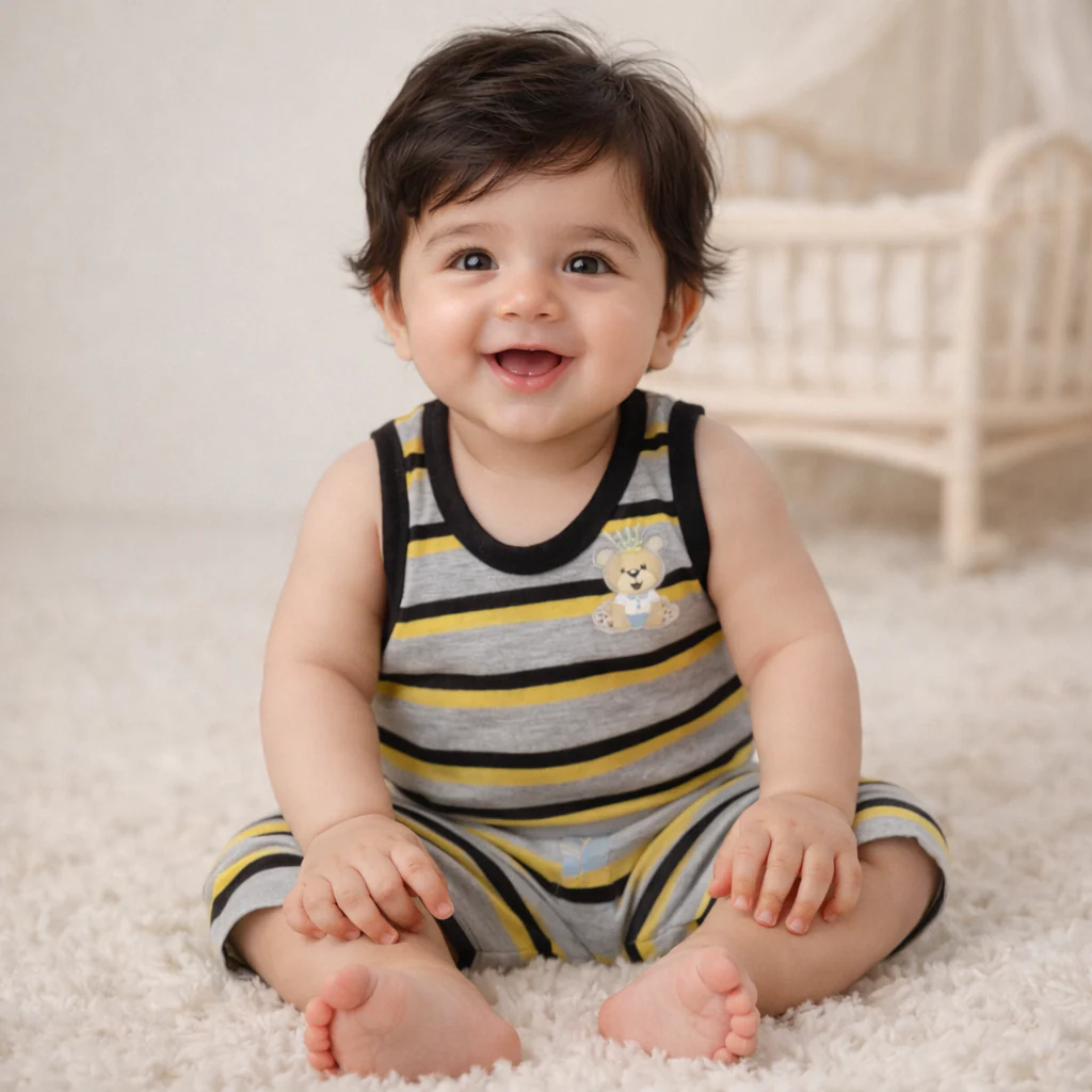 Baby Sandos & Short Set Stripes Grey & Yellow - Sunshine - Image 2