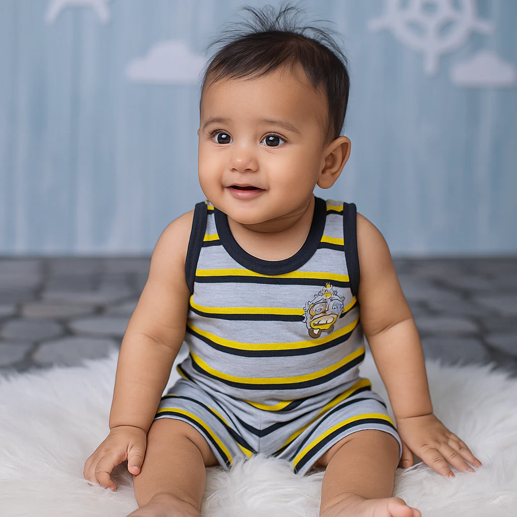 Baby Sandos & Short Set Stripes Grey & Yellow - Sunshine - Image 3