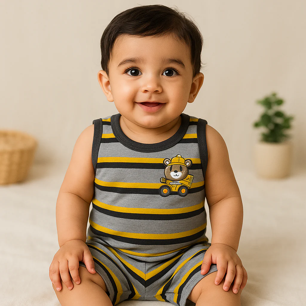 Baby Sandos & Short Set Stripes Grey & Yellow - Sunshine - Image 4