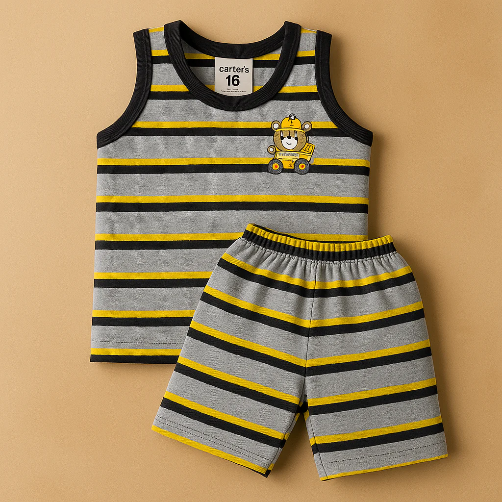 Baby Sandos & Short Set Stripes Grey & Yellow - Sunshine - Image 5