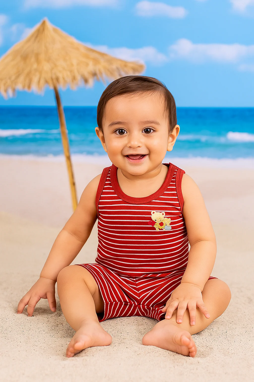 Baby Sandos & Short Set Stripes Red - Sunshine - Image 3
