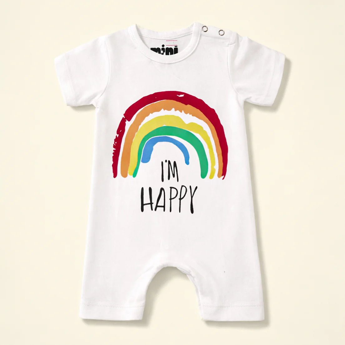 Baby Short-Body Printed Cotton Romper I Am Happy White WC - Mini Charm