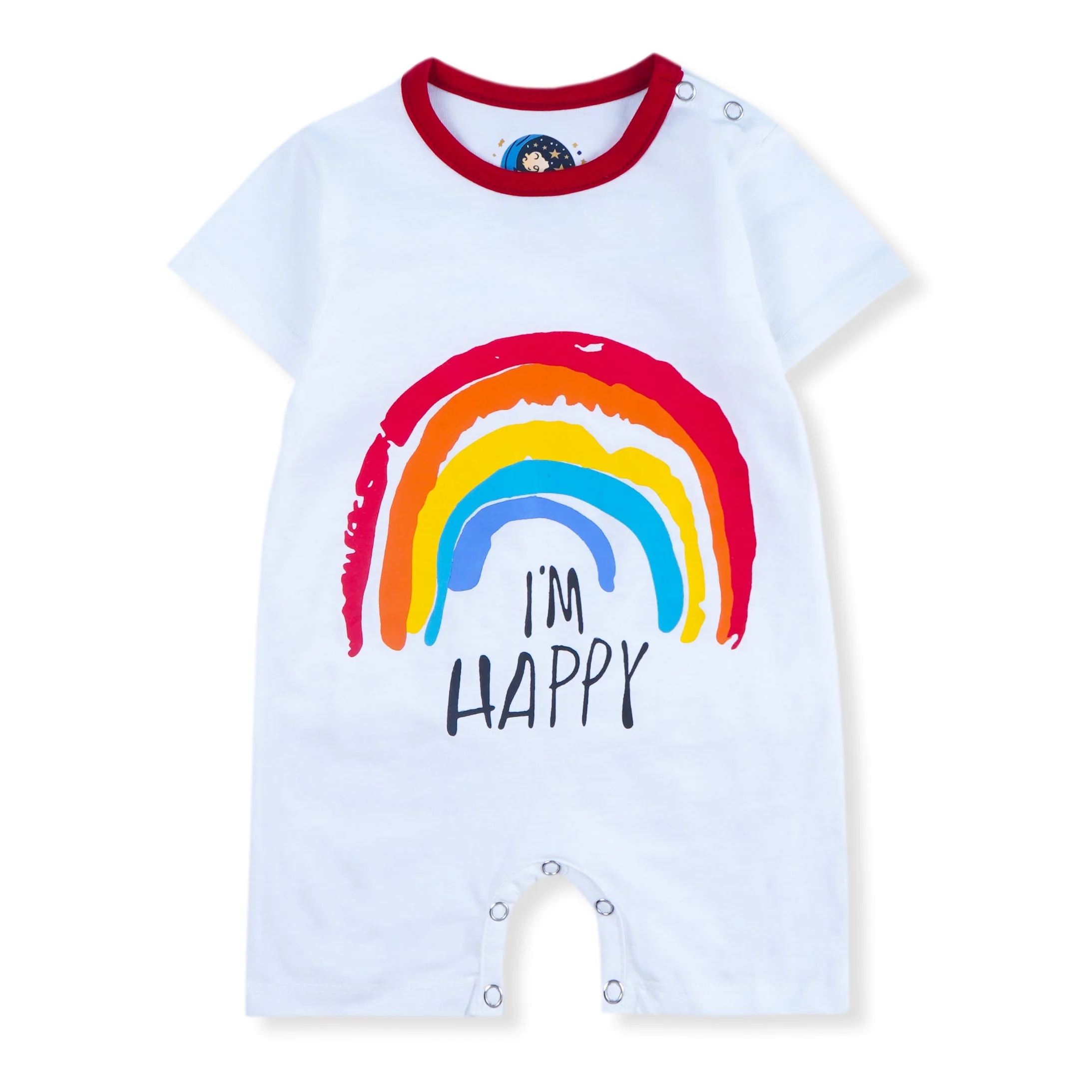 Baby Short-Body Printed Cotton Romper I Am Happy White WC - Mini Charm - Image 6