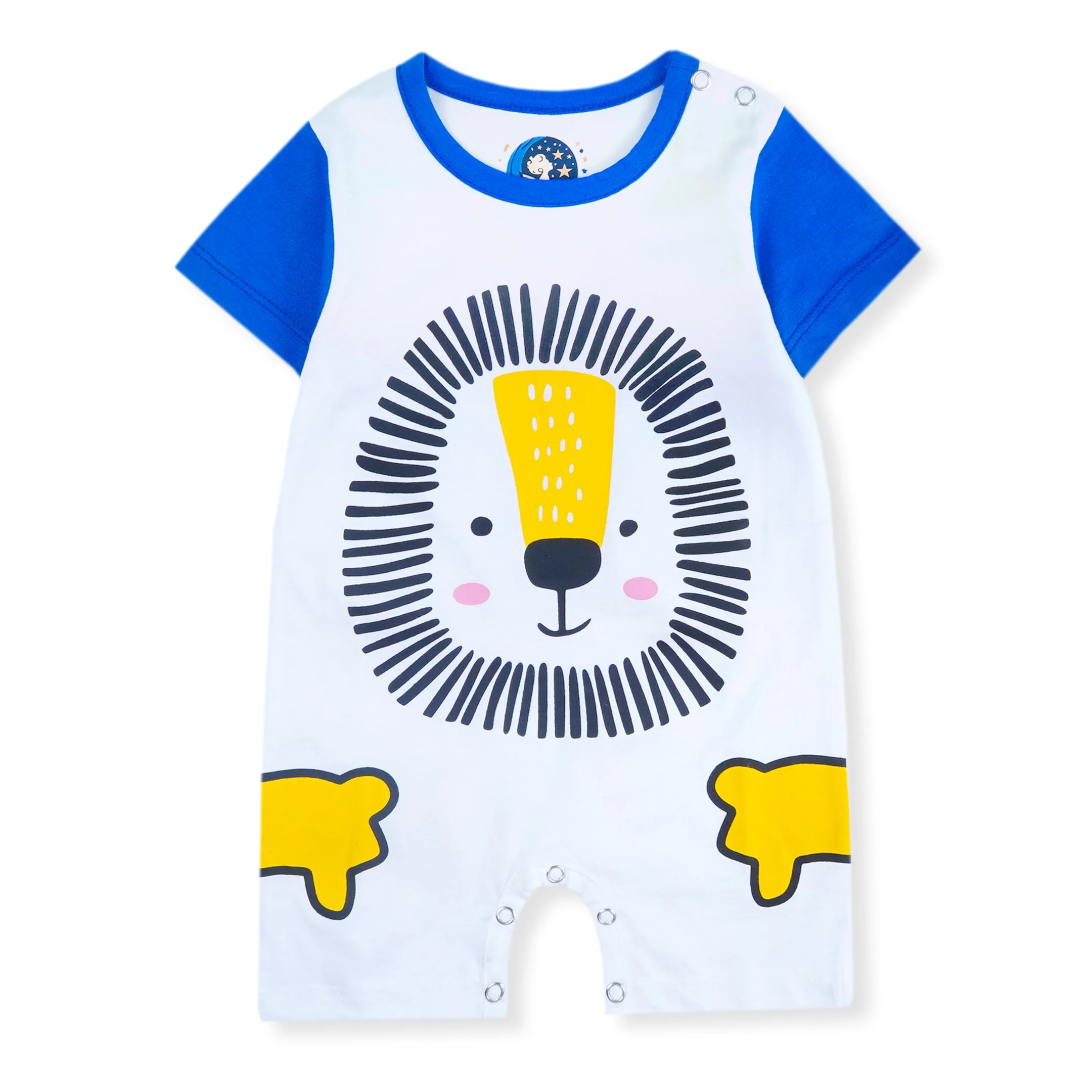 Baby Short-Body Printed Cotton Romper Lion White WC - Mini Charm - Image 3