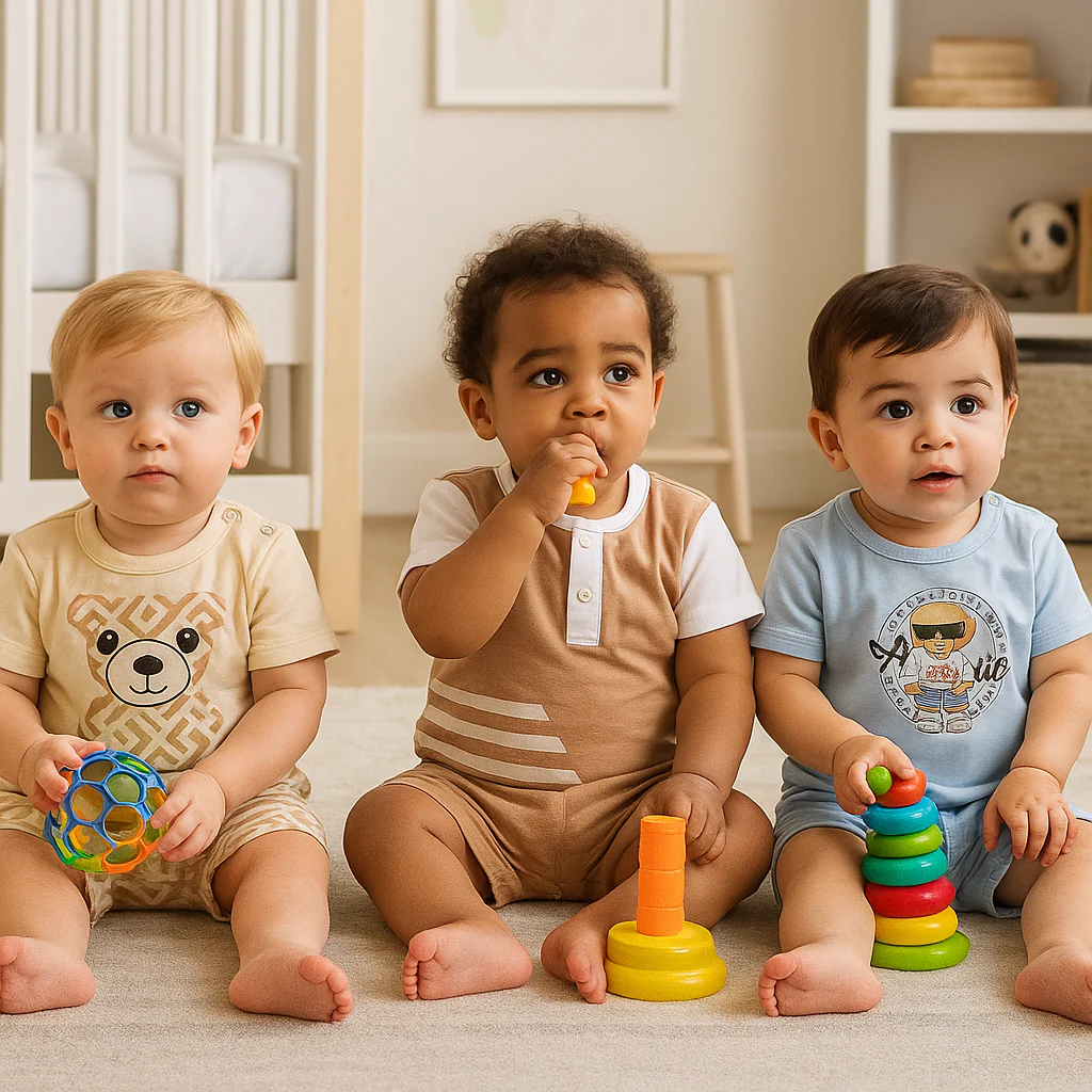 Baby Short-Leg Romper Pack Of 3 Bear Blue & Brown - Sunshine - Image 2
