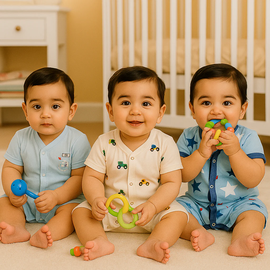 Baby Short-Leg Romper Pack Of 3 Bear Blue - Sunshine - Image 2