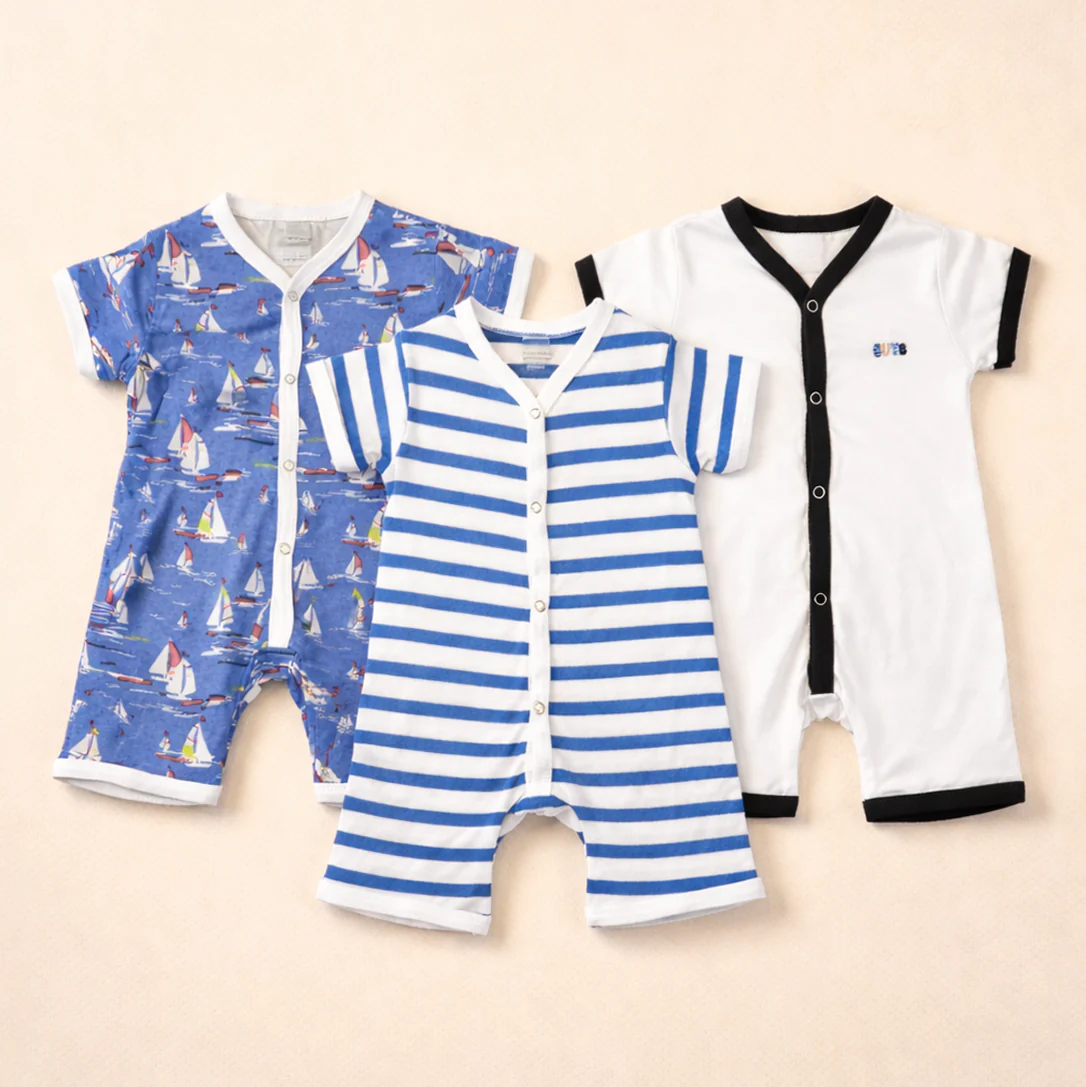 Baby Short-Leg Romper Pack Of 3 Boats Blue - Sunshine