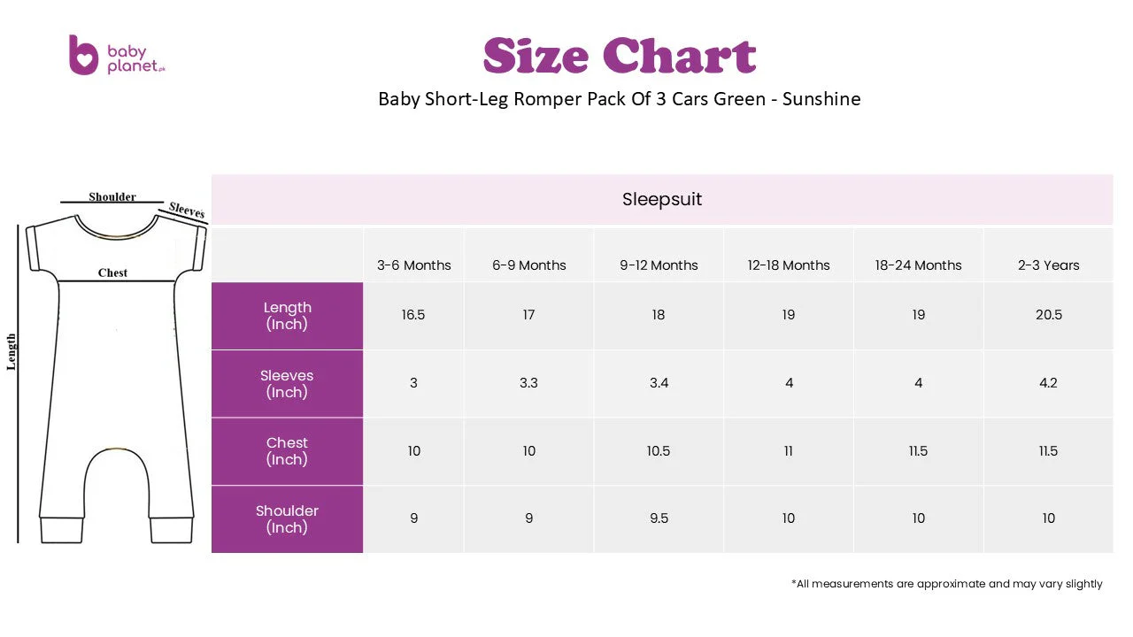 Baby Short-Leg Romper Pack Of 3 Cars Green - Sunshine - Image 3