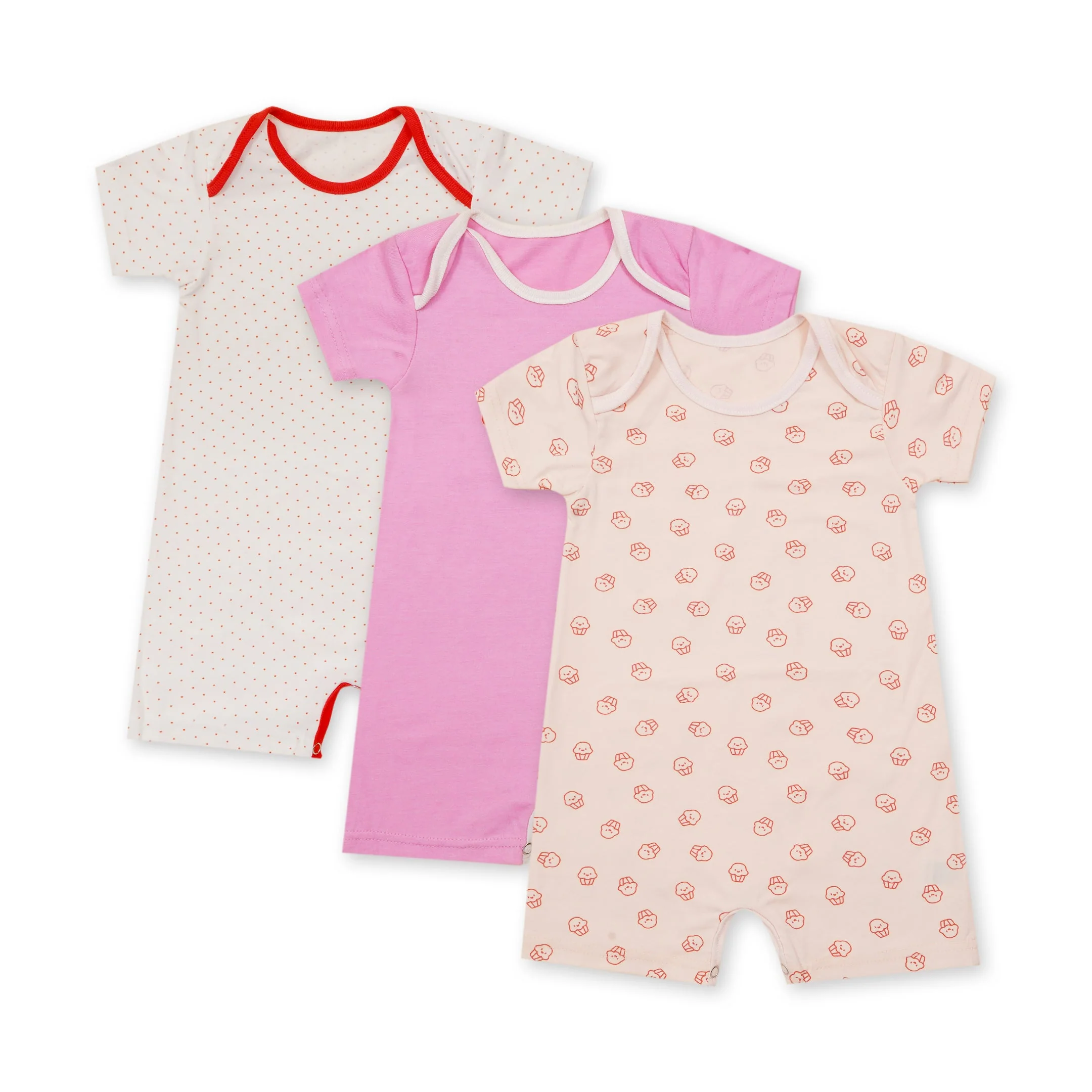 Baby Short-Leg Romper Pack Of 3 Cup Cake Peach - Sunshine - Image 3