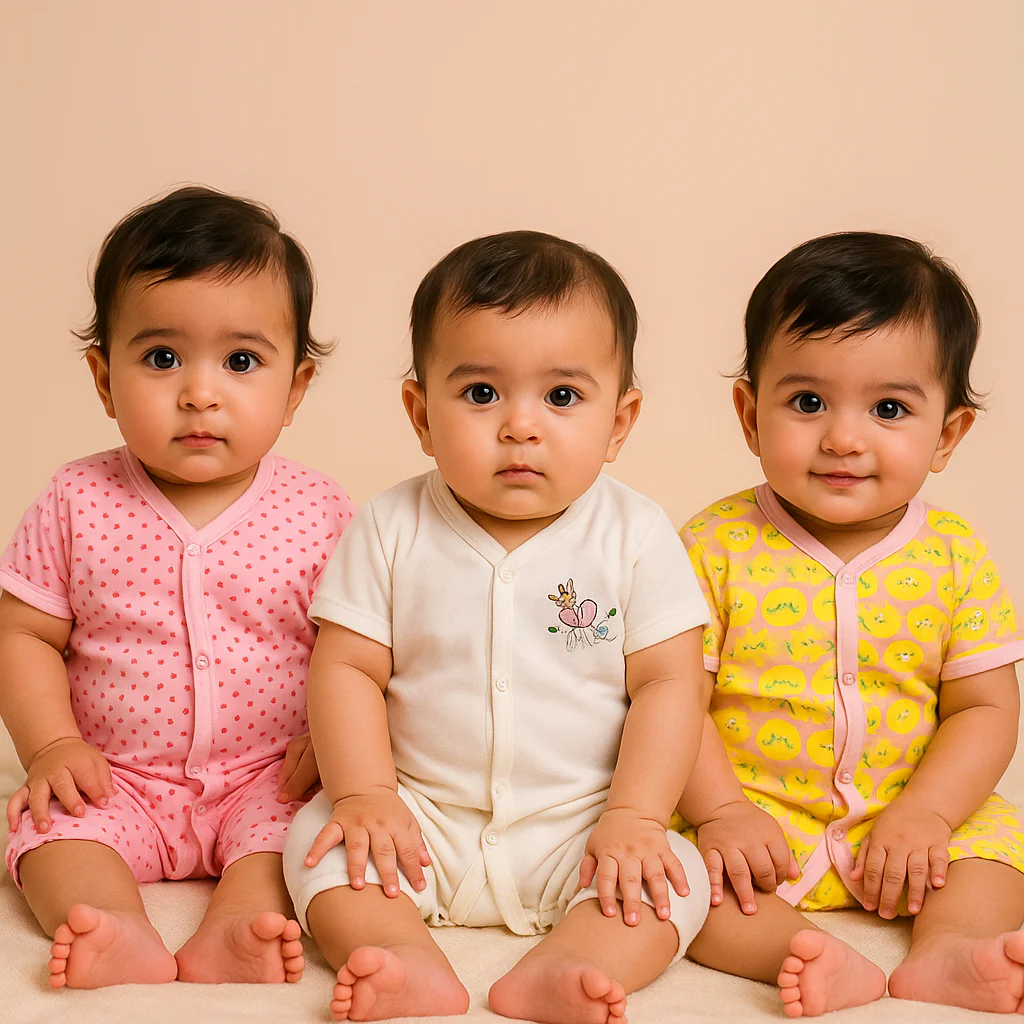 Baby Short-Leg Romper Pack Of 3 Dots Pink - Sunshine