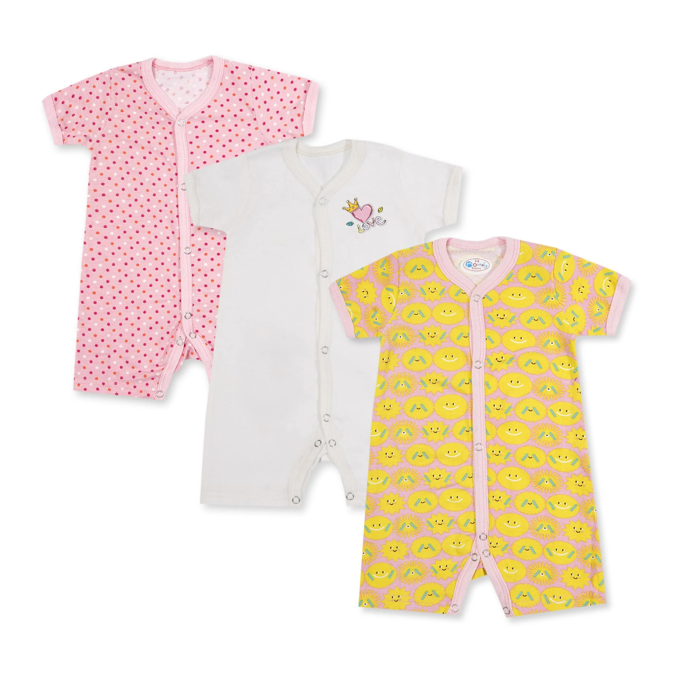 Baby Short-Leg Romper Pack Of 3 Dots Pink - Sunshine - Image 3
