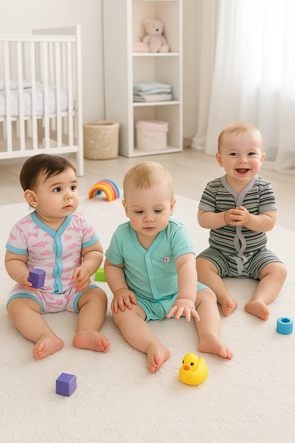 Baby Short-Leg Romper Pack Of 3 Fish Pink - Sunshine - Image 2