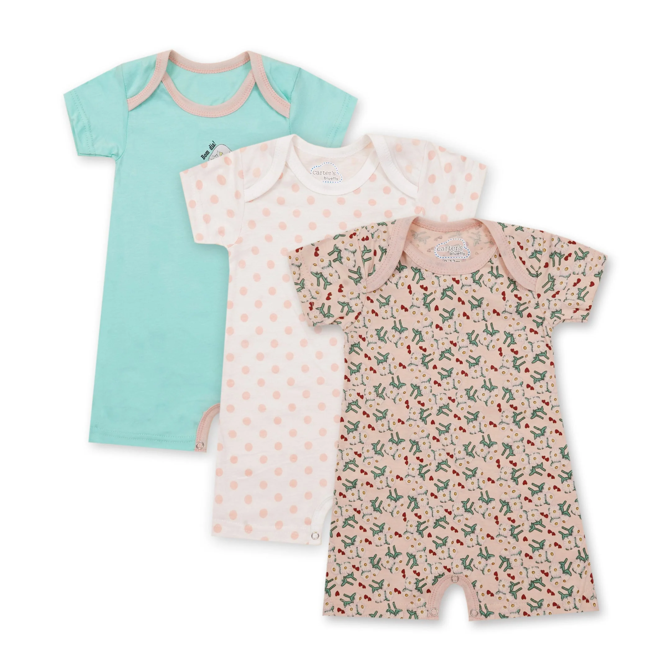 Baby Short-Leg Romper Pack Of 3 Flowers Peach - Sunshine - Image 3