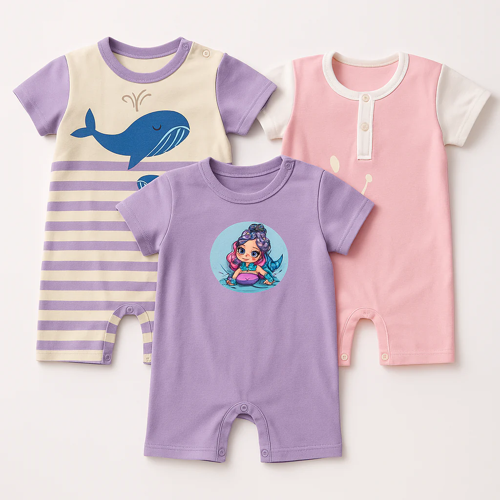 Baby Short-Leg Romper Pack Of 3 Mermaid Purple - Sunshine