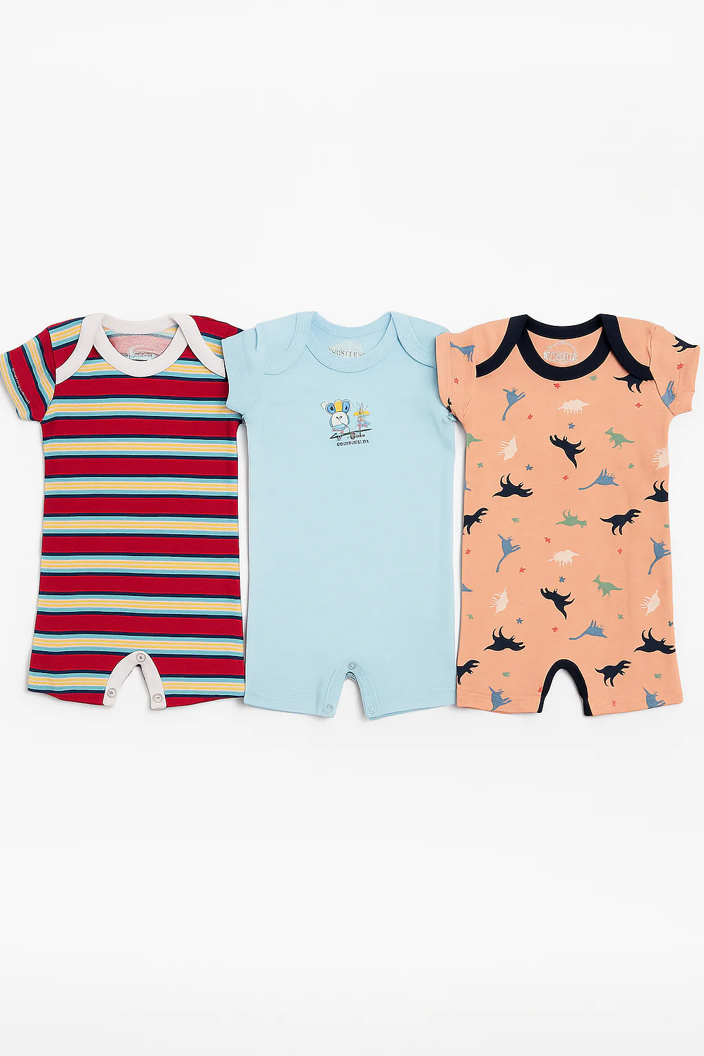 Baby Short-Leg Romper Pack Of 3 Multi Design Blue - Sunshine