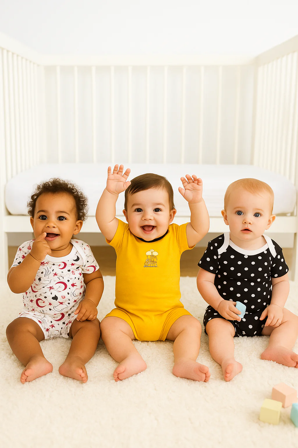 Baby Short-Leg Romper Pack Of 3 Multi Design Yellow - Sunshine - Image 2