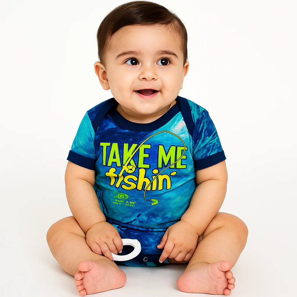 Baby Short Sleeves Bodysuit Fishing Navy Blue - Sunshine - Image 2