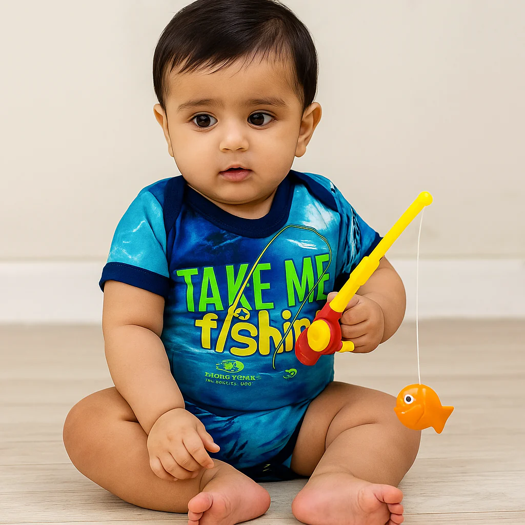 Baby Short Sleeves Bodysuit Fishing Navy Blue - Sunshine - Image 3
