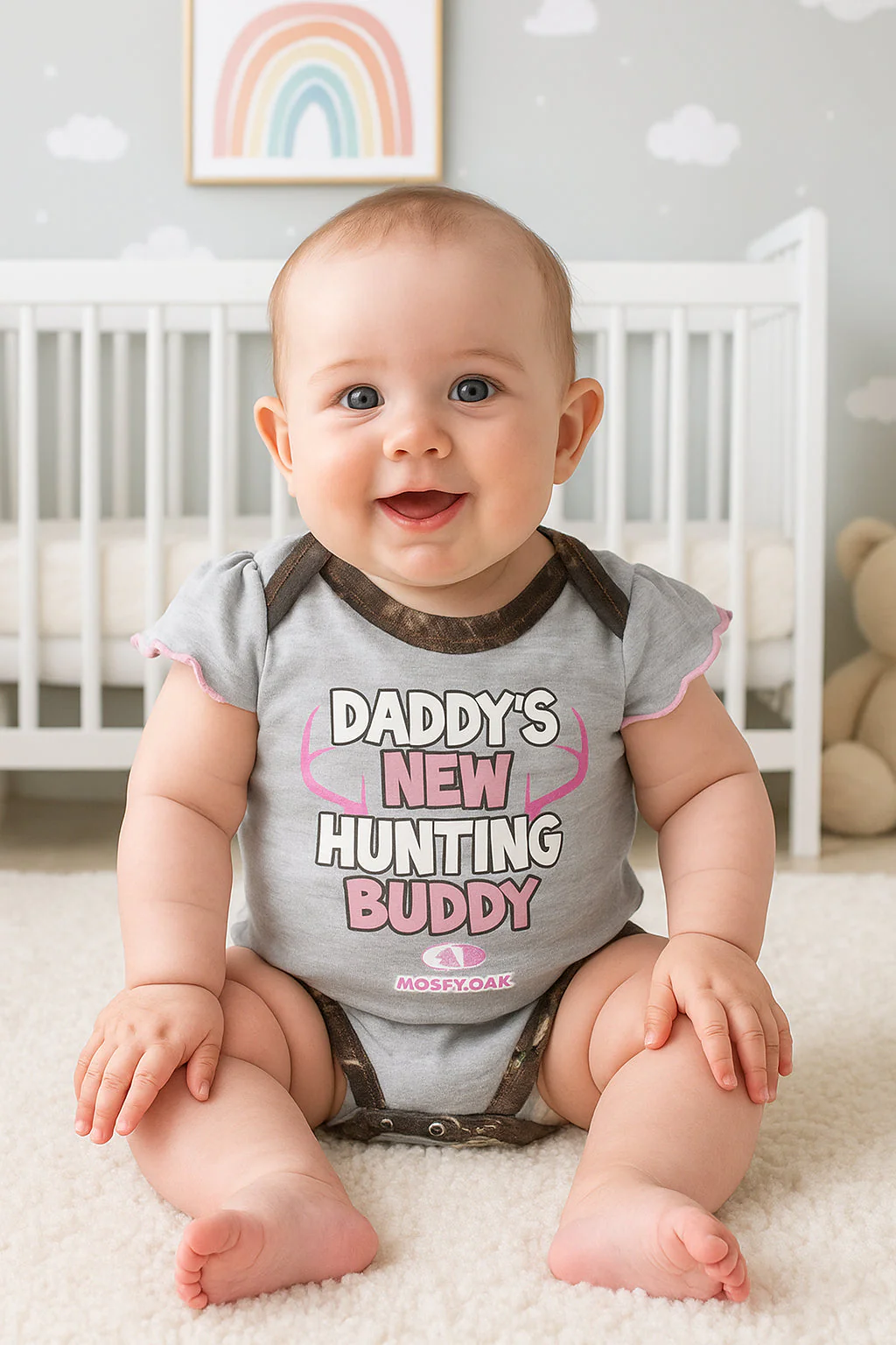 Baby Short Sleeves Bodysuit Hunting Buddy Pink - Sunshine