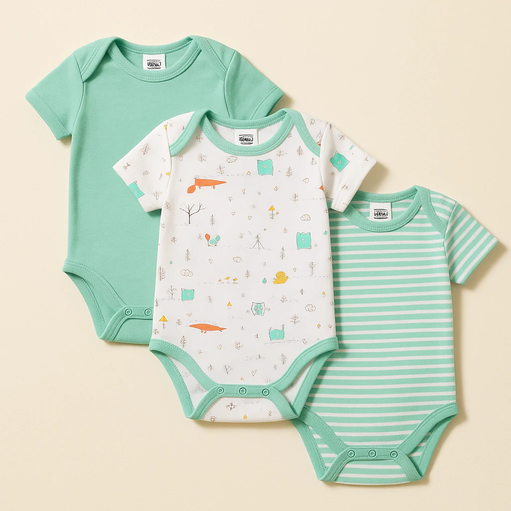 Baby Short Sleeves Bodysuit Pack Of 3 Light Blue - Sunshine