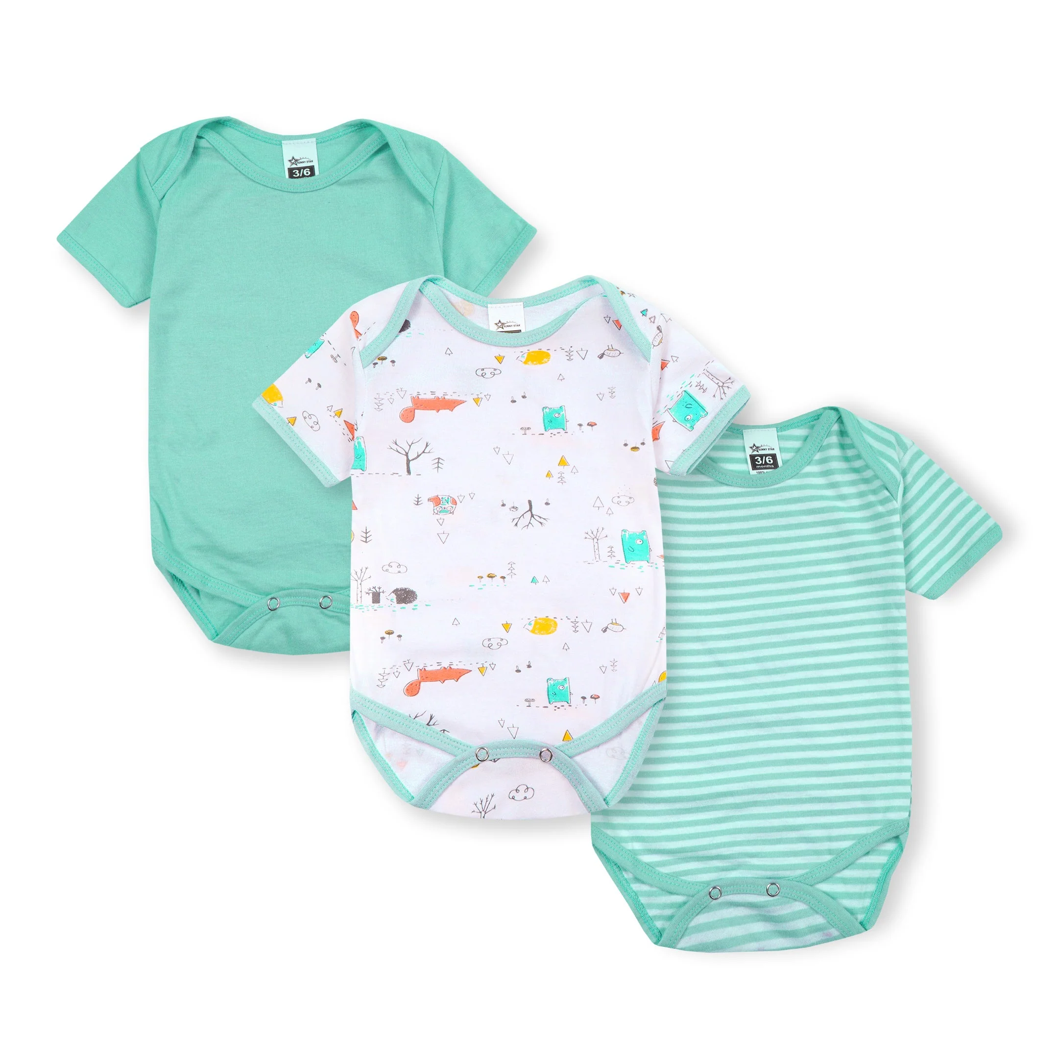 Baby Short Sleeves Bodysuit Pack Of 3 Light Blue - Sunshine - Image 4