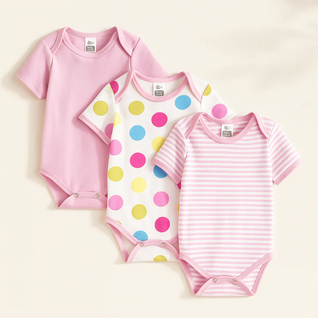 Baby Short Sleeves Bodysuit Pack Of 3 Pink - Sunshine