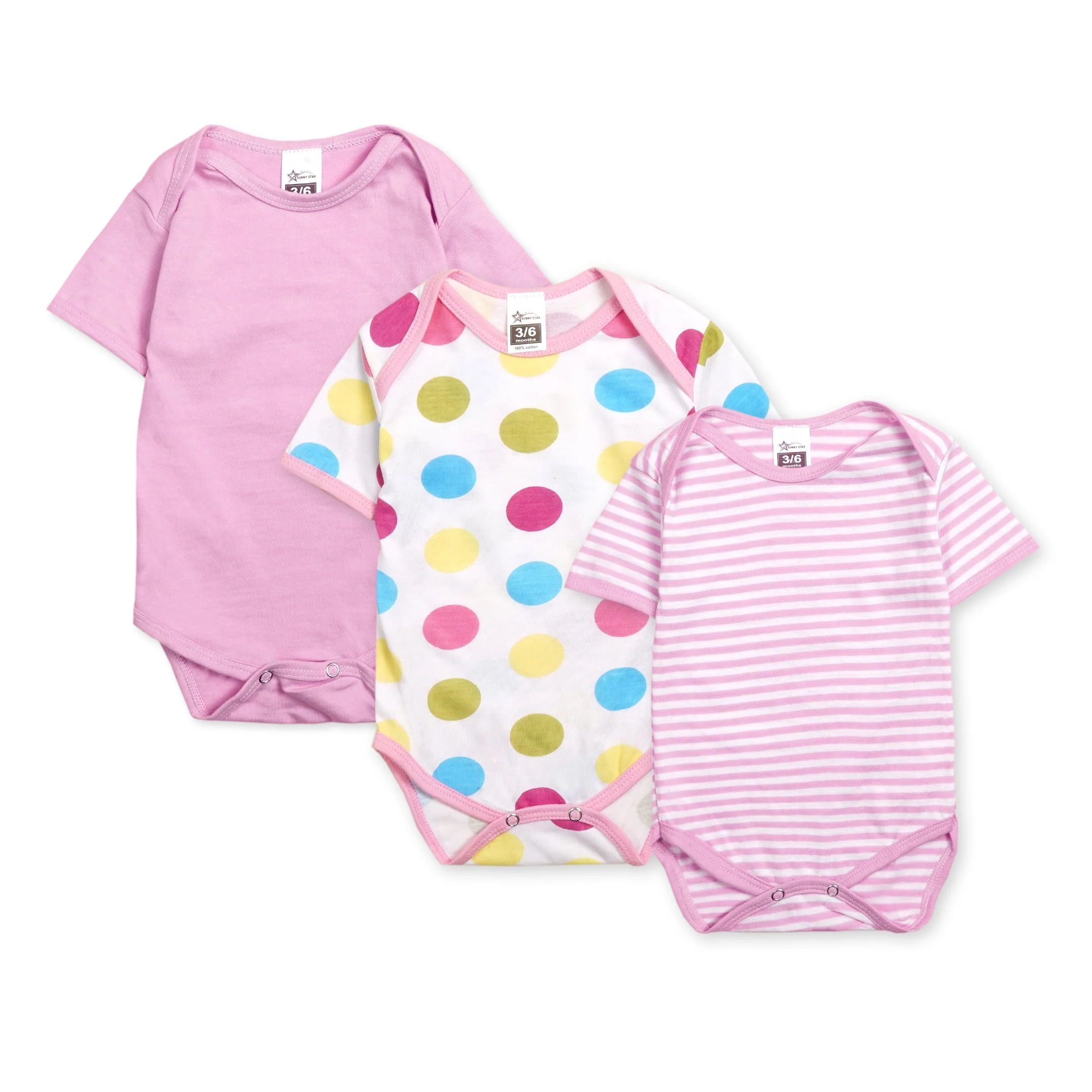 Baby Short Sleeves Bodysuit Pack Of 3 Pink - Sunshine - Image 4