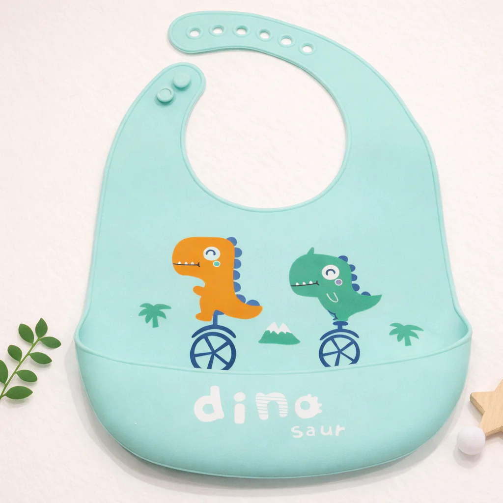 Baby Silicon Bib Dino Sea Green - Sunshine
