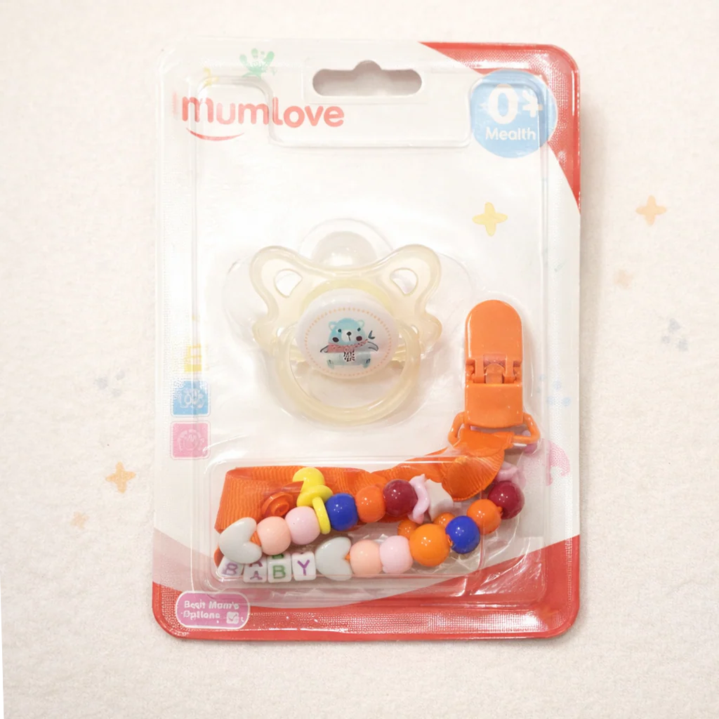 Baby Silicon Pacifier With Chain Bear Orange - Sunshine