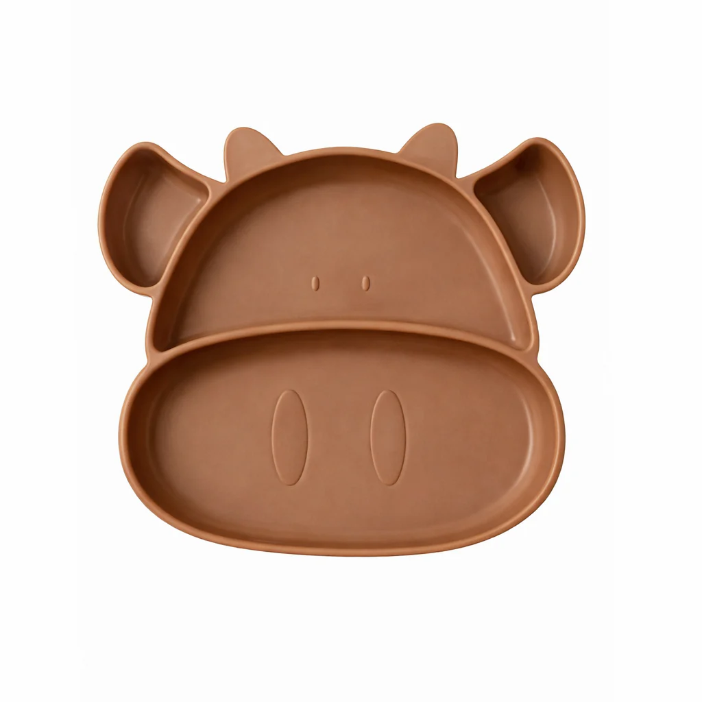 Baby Silicone Feeding Plate Moo Brown - Sunshine