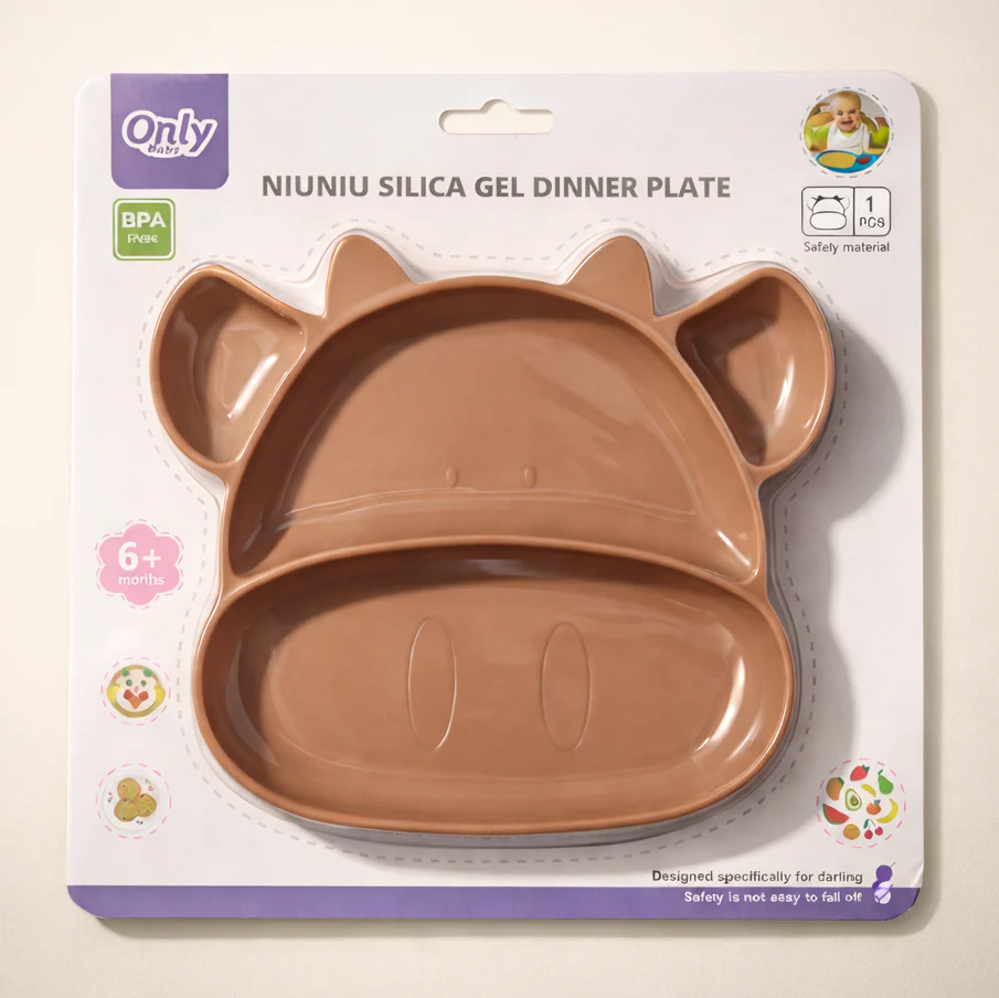 Baby Silicone Feeding Plate Moo Brown - Sunshine - Image 4