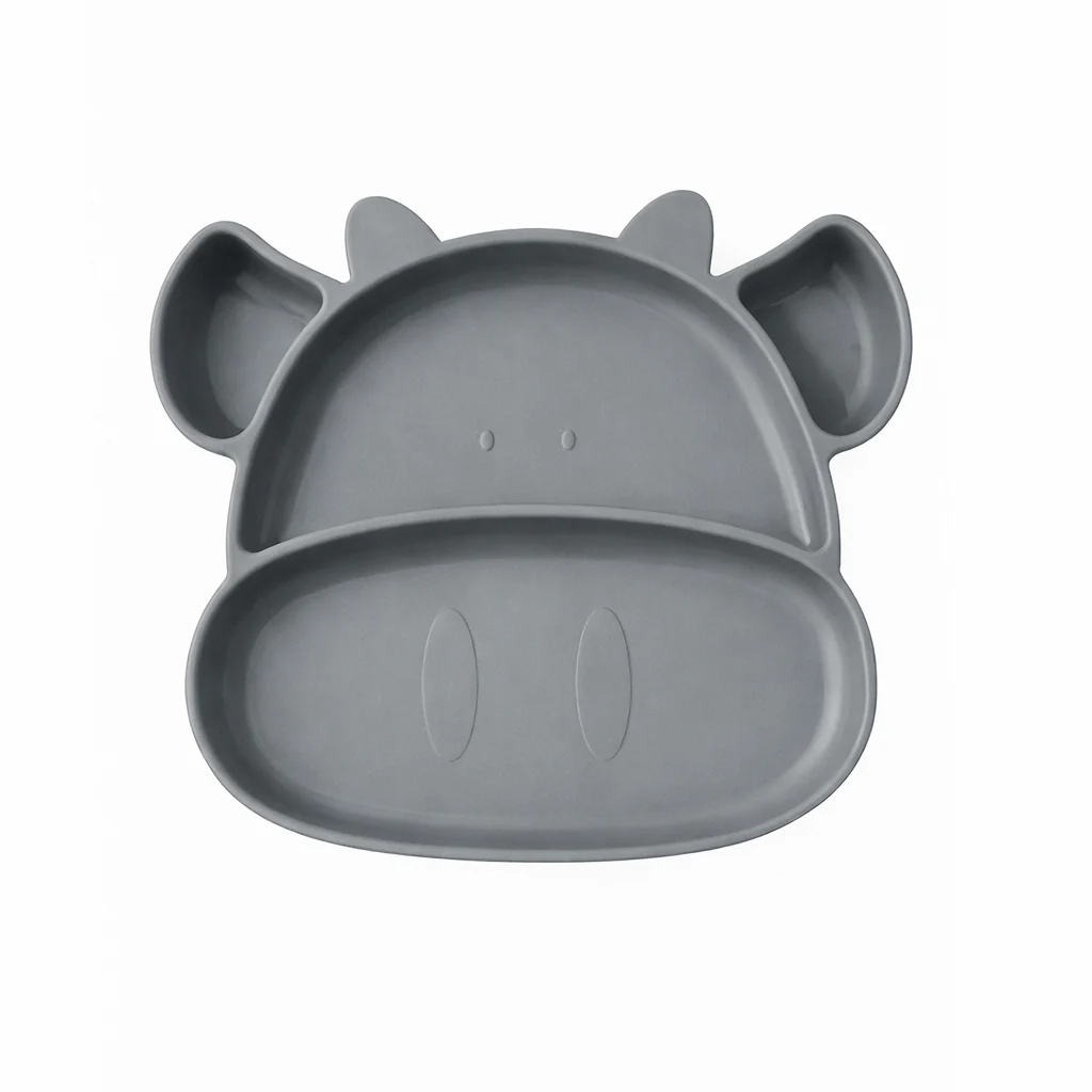 Baby Silicone Feeding Plate Moo Grey - Sunshine
