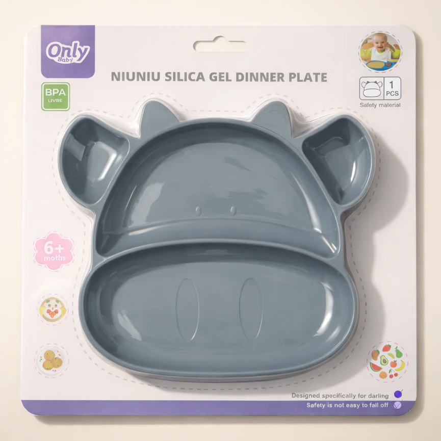 Baby Silicone Feeding Plate Moo Grey - Sunshine - Image 4