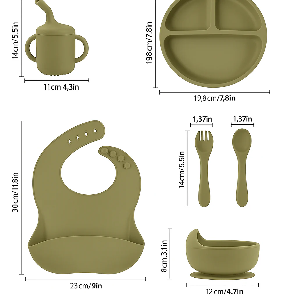 Baby Silicone Tableware Set 6Pcs Green - Sunshine - Image 3