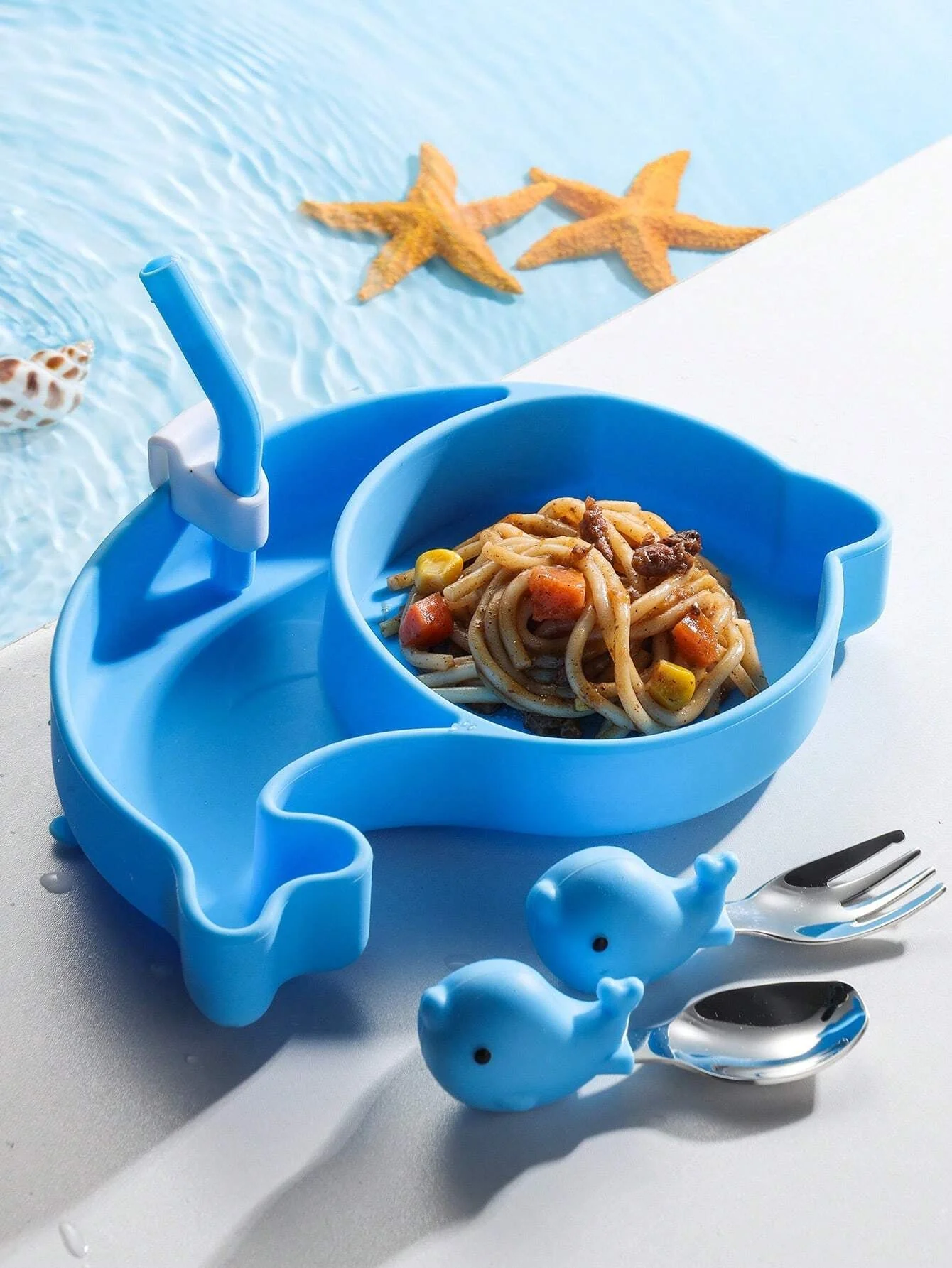 Baby Silicone Tableware Set Dolphin Blue - Sunshine