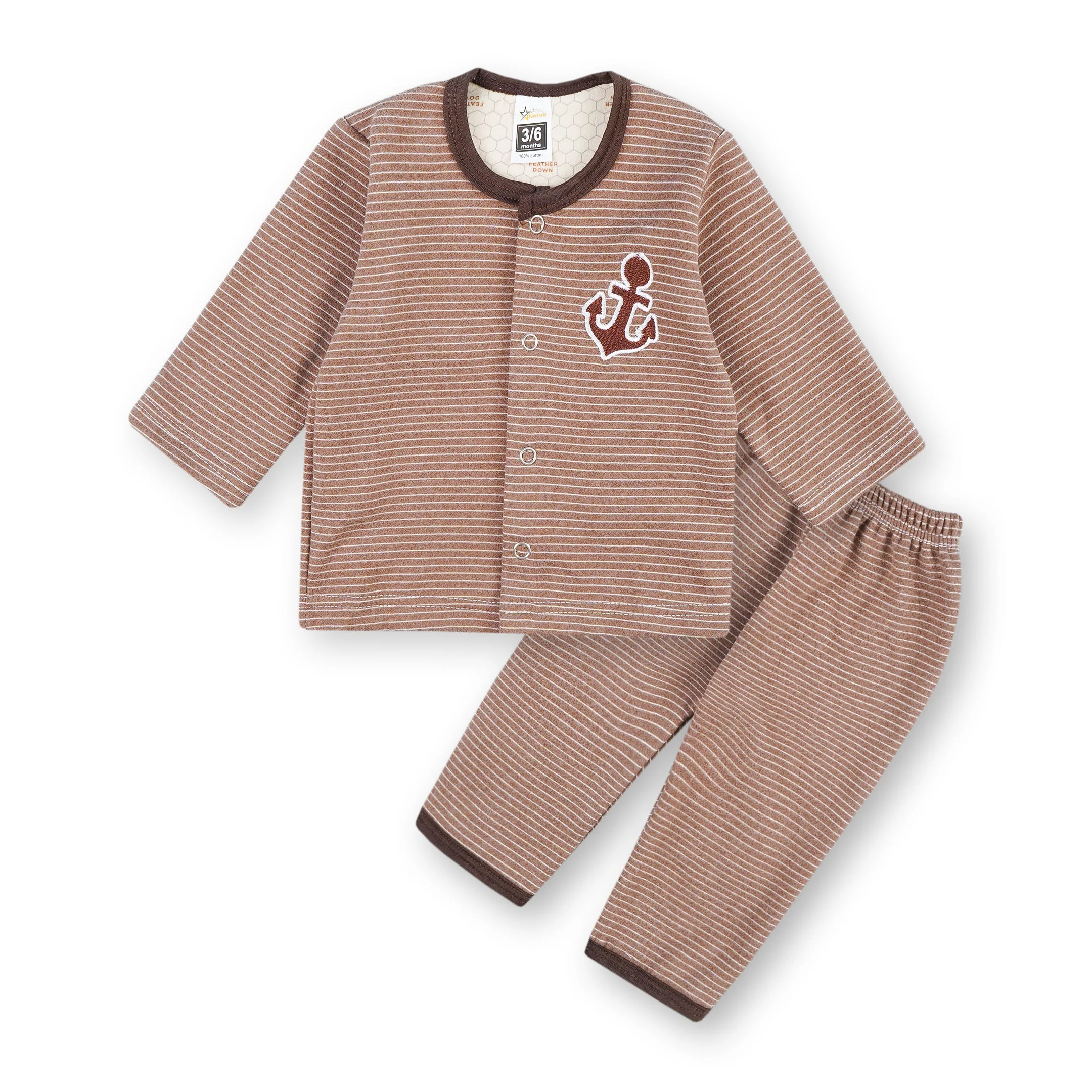 Baby Sleepsuit Fleece Anchor Stripes Brown - Sunshine - Image 3